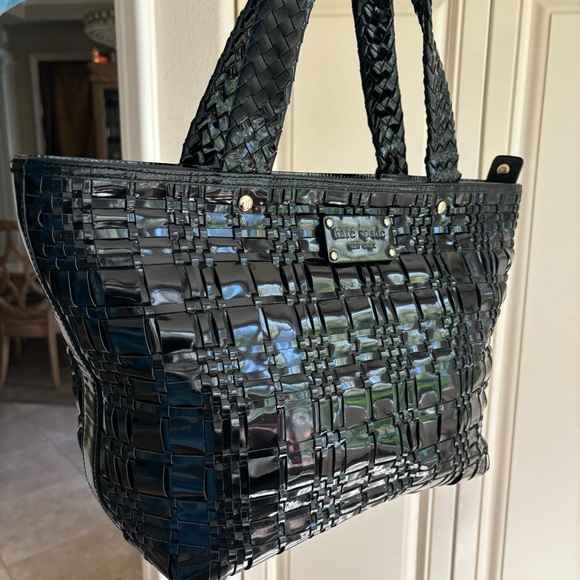 SUPER RARE KATE SPADE Black Patent
Woven Leather Satchel Tote Shoulder Bag - Picture 11 of 15